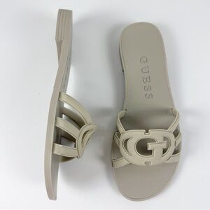Guess Elyho Jellie Logo Cutout Flat Sandals Womens 7M Ivory NEW